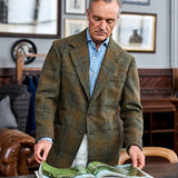 TD64 : Moss Green Tweed with Brown and Amber Windowpane Deco