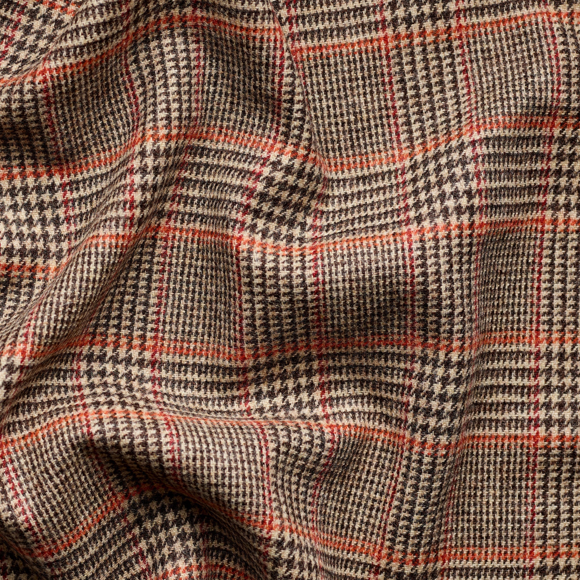 TD58 : Brown Glen Check Tweed with a Tangerine & Claret Deco – Fox Brothers  & Co Ltd