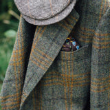TD64 : Moss Green Tweed with Brown and Amber Windowpane Deco