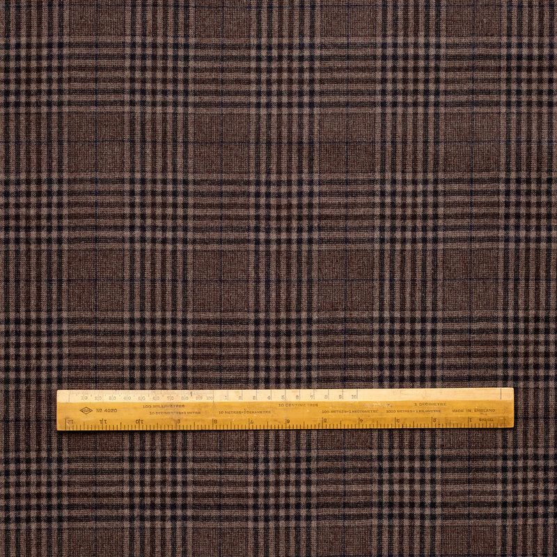 WF2-3 : Worsted Flannel Dark Brown Check with Blue Deco