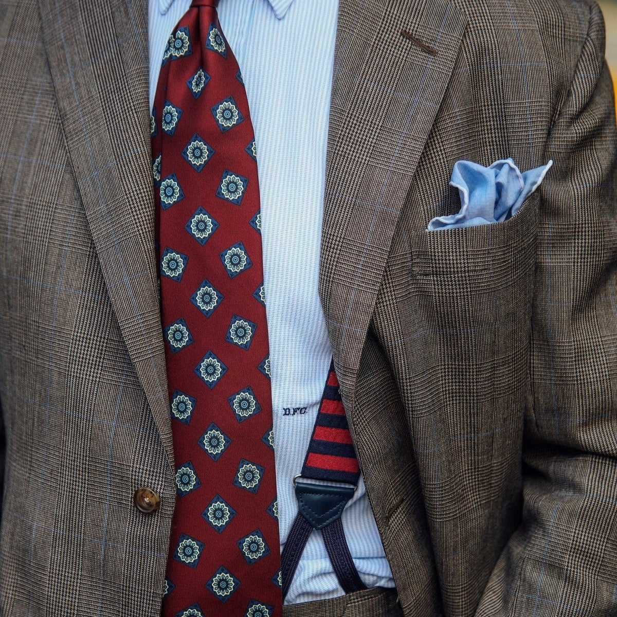 FC49 : Brown Glen Check with Blue Deco Fox City – Fox Brothers