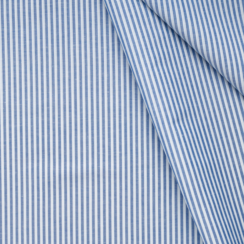 Carlo Riva Navy & Ecru Bengal Stripe Linen & Cotton Shirting