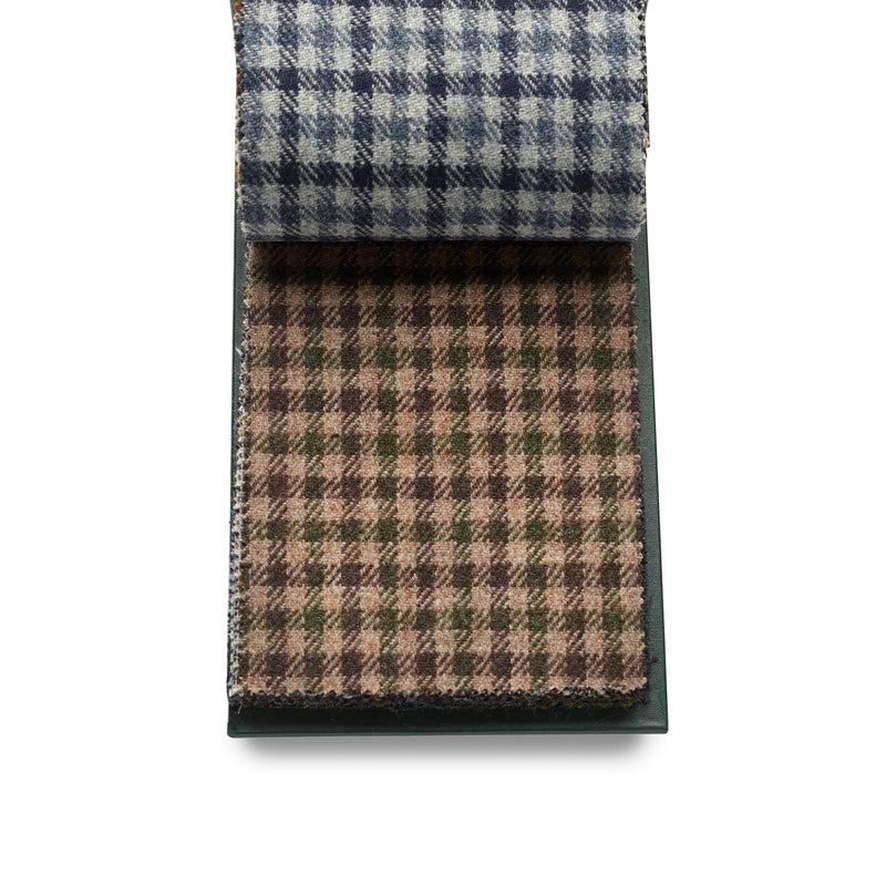 Luxury 100% Wool Fox Tweed Cloth, Camel with brown and green check.