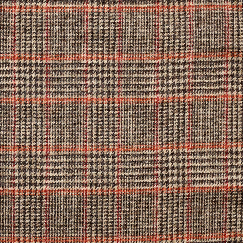 TD58 : Brown Glen Check Tweed with a Tangerine & Claret Deco