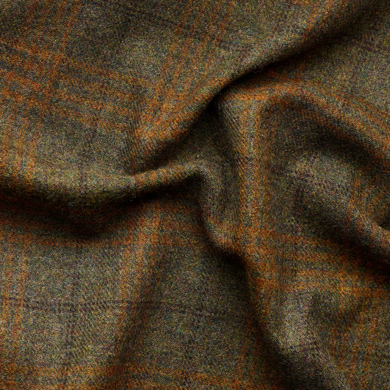 TD64 : Moss Green Tweed with Brown and Amber Windowpane Deco